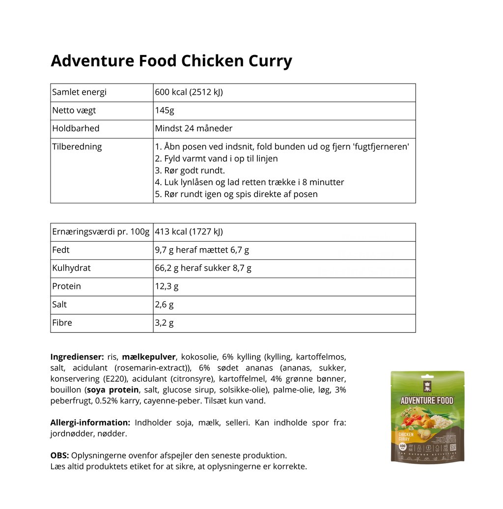 Adventure Food frysetørret turmad kylling  i karry med ris 