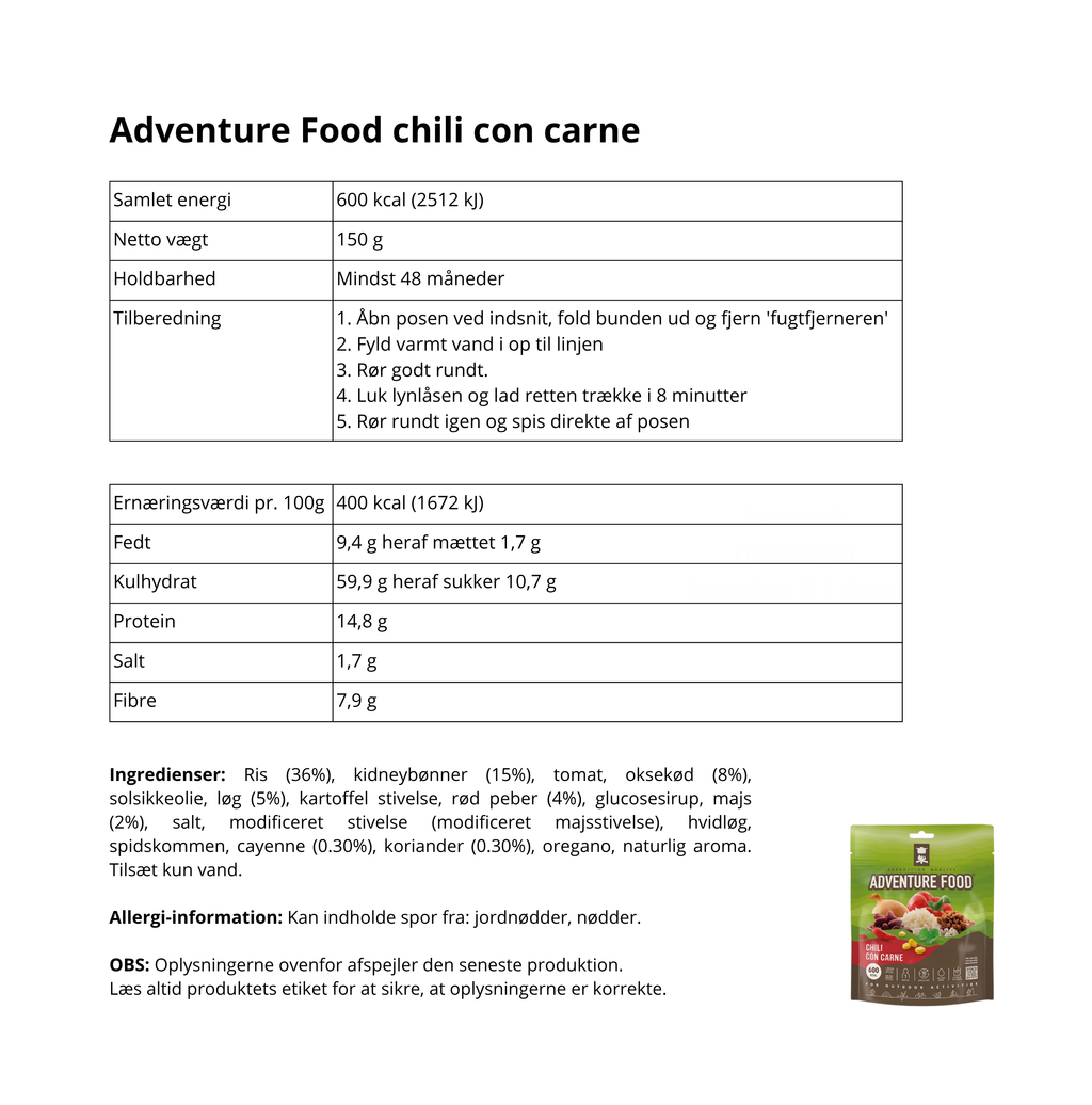 Adventure Food frysetørret turmad chili con carne 