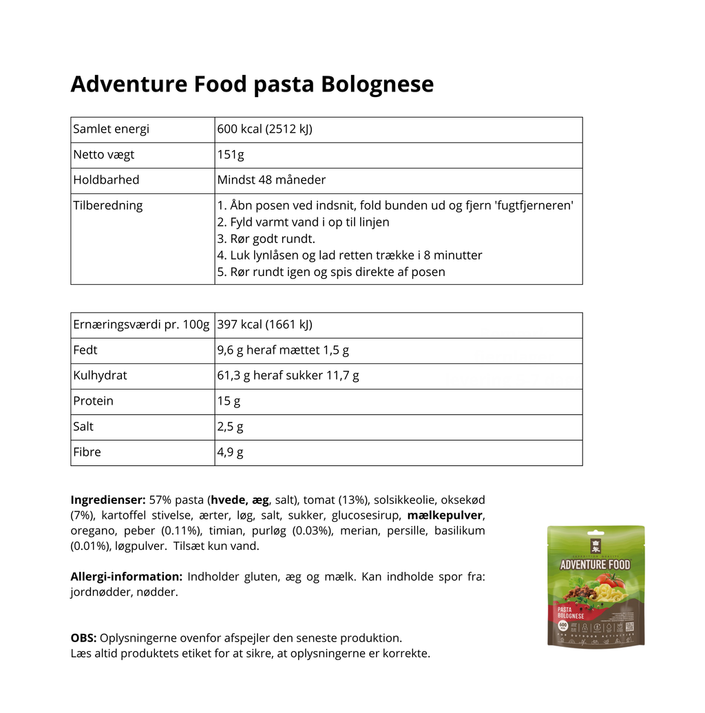 Adventure Food frysetørret turmad pasta Bolognese 
