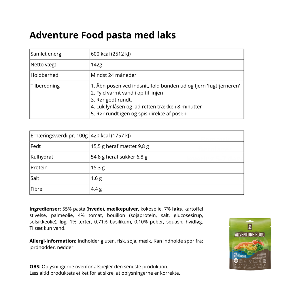 Adventure Food frysetørret turmad pasta med laks