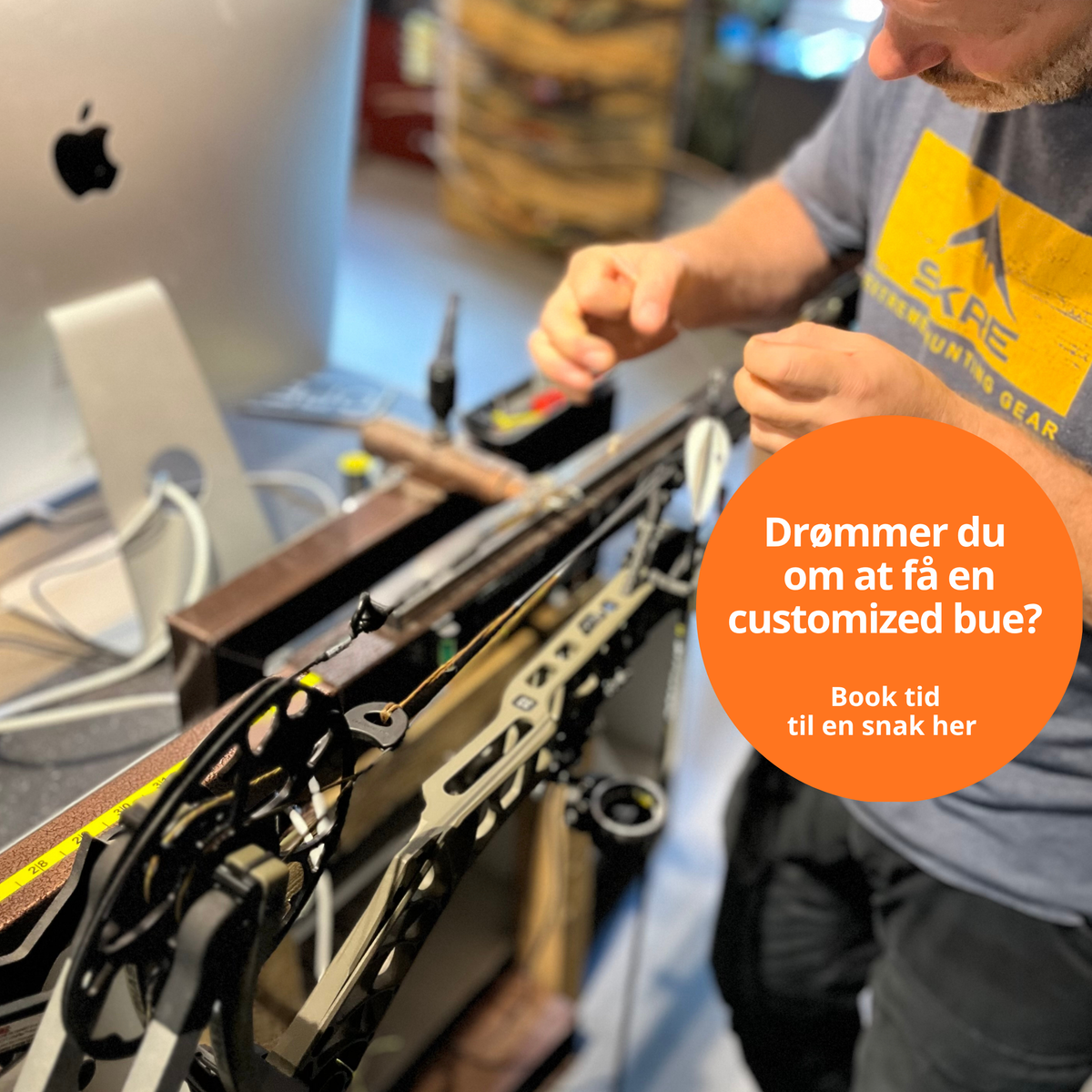 Opfordring til at booke tid i shoppen hos Bowgear 