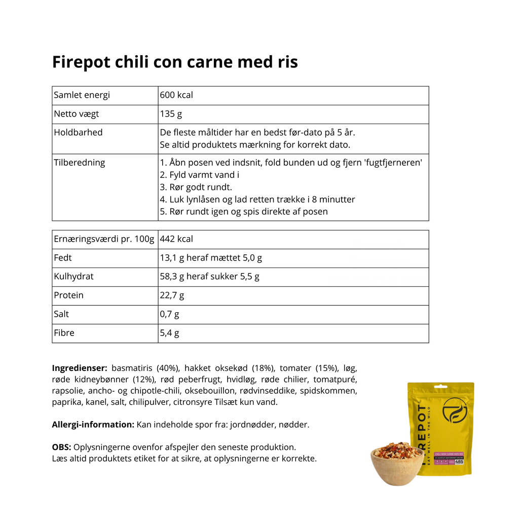 Firepot chili con carne med ris glutenfri turmad ingredienser 